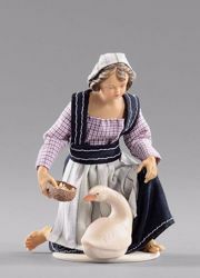 Picture of Kneeling Girl with goose cm 20 (7,9 inch) Hannah Alpin dressed nativity scene Val Gardena wood statue fabric dresses