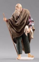 Immagine di Pastore anziano con agnello cm 20 (7,9 inch) Presepe vestito Hannah Alpin statua in legno Val Gardena abiti in tessuto