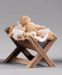 Immagine di Bambino con culla cm 20 (7,9 inch) Presepe vestito Hannah Orient statua in legno Val Gardena abiti in tessuto