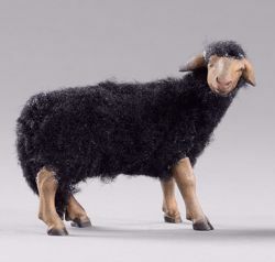 Imagen de Oveja negra con lana cm 30 (11,8 inch) Pesebre vestido Hannah Alpin en madera Val Gardena