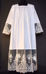 Immagine di SU MISURA Camice liturgico collo quadro ricamo Croce IHS Spighe Calice Uva su tulle sfrangiato misto cotone bianco