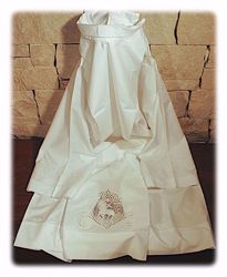Picture of MADE TO MEASURE Closed collar liturgical Alb with Lamb embroidery on tulle white cotton blend fabric