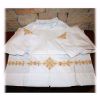 Picture of MADE TO MEASURE Closed collar liturgical Alb with gold floral Cross embroidery white cotton blend fabric