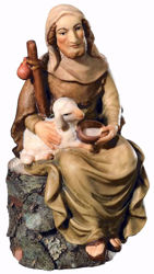 Imagen de Pastor sentado con Oveja cm 12 (4,7 inch) Belén Matteo estilo oriental colores al óleo en madera Val Gardena