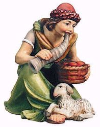 Picture of Kneeling Shepherd with Basket cm 8 (3,1 inch) Raffaello Nativity Scene traditional style oil colours Val Gardena wood