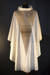Imagen de Casulla moderna, Cuello Anillo, bordado directo de Espigas Lona Vaticana Marfil