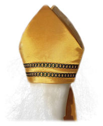 Imagen de Mitria litúrgica bordada hilo Oro y Colores Satén Oro