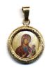 Imagen de Virgen con Niño Medalla colgante redonda acabado martillado Diám mm 19 (0 75 inch) Plata con baño de oro y Porcelana Unisex Mujer Hombre