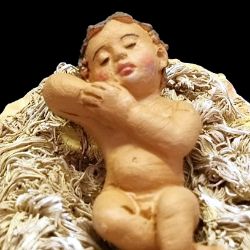 Immagine di Gesù Bambino e culla - 2 pezzi cm 16 (6,3 inch) Presepe Siciliano Velardita in Terracotta 
