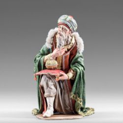 Picture of Wise King kneeling 30 cm (11,8 inch) Rustika wooden Nativity in peasant style with fabric clothes