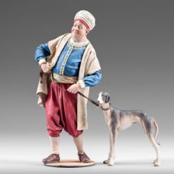 Picture of Servant of the Three Kings with Greyhound 14 cm (5,5 inch) Rustika wooden Nativity in peasant style with fabric clothes