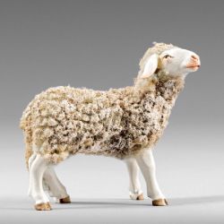 Imagen de Oveja con lana 30 cm (11,8 inch) Pesebre campesino Rustika de madera con trajes de tela