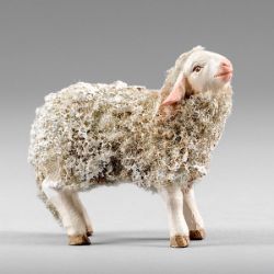 Imagen de Cordero con lana 12 cm (4,7 inch) Pesebre campesino Rustika de madera con trajes de tela