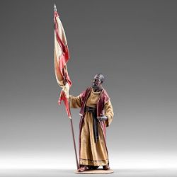 Picture of Servant of the Three Kings with Flag 30 cm (11,8 inch) Rustika wooden Nativity in peasant style with fabric clothes