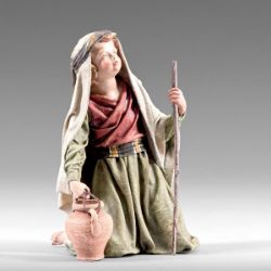Picture of Kneeling Child with Jug cm 10 (3,9 inch) Immanuel Nativity Scene dressed statue oriental style Val Gardena wood with fabric clothes