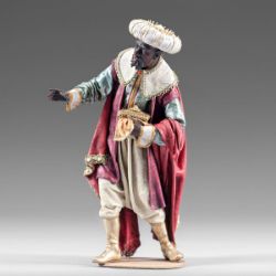 Picture of Black Wise King 12 cm (4,7 inch) Immanuel dressed Nativity Scene oriental style Val Gardena wood statue fabric clothes