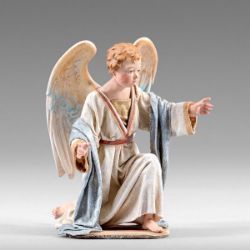 Picture of Little Angel Kneeling 14 cm (5,5 inch) Immanuel dressed Nativity Scene oriental style Val Gardena wood statue fabric clothes