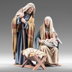 Imagen de Grupo Sagrada Familia Natividad 04 14 cm (5,5 inch) Pesebre vestido Immanuel estilo oriental estatuas en madera Val Gardena trajes de tela