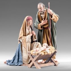 Picture of Holy Family Nativity Set 03 14 cm (5,5 inch) Immanuel dressed Nativity Scene oriental style Val Gardena wood statues fabric clothes