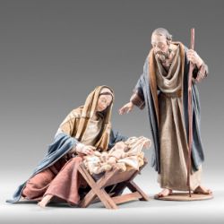 Picture of Holy Family Nativity Set 01 14 cm (5,5 inch) Immanuel dressed Nativity Scene oriental style Val Gardena wood statues fabric clothes