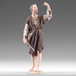 Imagen de Joven Pastor 30 cm (11,8 inch) Pesebre vestido Immanuel estilo oriental estatua en madera Val Gardena trajes de tela