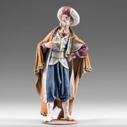 Imagen de Rey Mago de pie 30 cm (11,8 inch) Pesebre vestido Immanuel estilo oriental estatua en madera Val Gardena trajes de tela