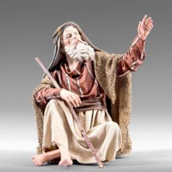 Imagen de Pastor sentado cm 20 (7,9 inch) Pesebre vestido Immanuel estilo oriental estatua en madera Val Gardena trajes de tela