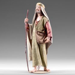 Imagen de Pastor con Bolsa 20 cm (7,9 inch) Pesebre vestido Immanuel estilo oriental estatua en madera Val Gardena trajes de tela