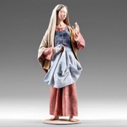 Picture of Woman with Apron 20 cm (7,9 inch) Immanuel dressed Nativity Scene oriental style Val Gardena wood statue fabric clothes