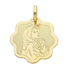 Immagine di Madonna con Bambino Medaglia Sacra Pendente a fiore gr 0.95 Oro giallo 18kt Massiccio da Donna