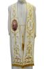 Picture of CUSTOMIZED Priest Roman Marian Stole in in Wool and Moiré Silk with Tassel and “M” Embroidery and 1 custom image by Chorus - White 