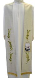 Picture of CUSTOMIZED Priest / Deacon Stole in Hemp and Linen with Olive Branches Embroidery and 1 custom Image by Chorus - Natural Ecru