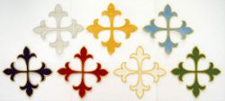 Picture of Embroidered Fleury Cross Applique 8 inch in Satin fabric by Chorus - Gold Silver White Red Green Purple Light Blue