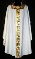 Picture of Chasuble Square Collar stolon and neck Satin floral pattern gold and colors Vatican Canvas Ivory, Red, Green, Violet