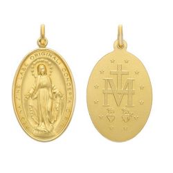 Picture of Our Lady of Graces Regina sine labe originali concepta o.p.n. Coining Sacred Oval Medal Pendant gr 23,8 Yellow Gold 18k Unisex Woman Man 