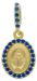 Picture of Miracolous Madonna Our Lady of Graces with crown Coining Sacred Oval Medal Pendant gr 1,5 Yellow Gold 18k blue Zircons Mother of Pearl