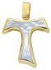 Immagine di Croce Tau di San Francesco Ciondolo Pendente gr 1,8 Oro giallo 18kt con Madreperla bianca a Canna vuota Unisex Donna Uomo