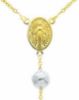 Imagen de Collar Rosario largo con Medalla Nuestra Señora Milagrosa y Cruz gr 33 Bicolor Oro blanco y amarillo 18kt con Esferas diamantadas para Mujer