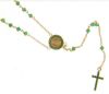 Picture of Long Rosary Necklace with Miraculous Medal of Our Lady of Graces Cross Light Spots and Emerald gr 5 Yellow Gold 18k green Zircons for Woman, Boy and Girl