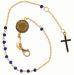 Picture of Rosary Cuff Bracelet with Miraculous Medal of Our Lady of Graces Cross Light Spots and Sapphire gr 2,8 Yellow Gold 18k with blue Zircons Unisex Woman Man Boy Girl