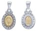 Picture of Miracolous Madonna Our Lady of Graces with Crown and Light Spots Coining Sacred Oval Medal Pendant gr 2 Bicolour yellow white Gold 18k with Zircons