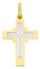 Picture of Perforated Double Cross Pendant gr 1,45 Bicolour yellow white solid Gold 18k for Man