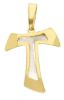 Picture of Saint Francis perforated double Tau Cross Pendant gr 1 Bicolour yellow white Gold 18k relief printed plate Unisex Woman Man